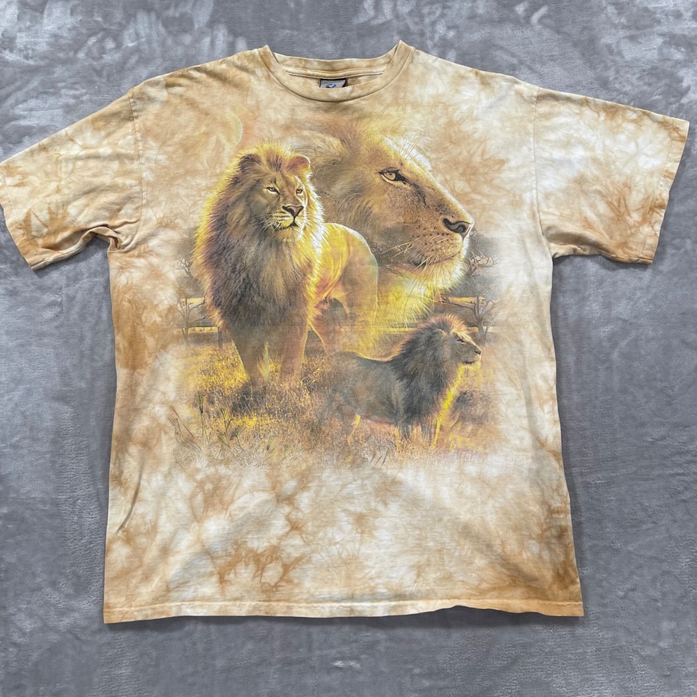 Vintage Liquid Blue Shirt Mens XL Brown Lion All Over Print Graphic 90s